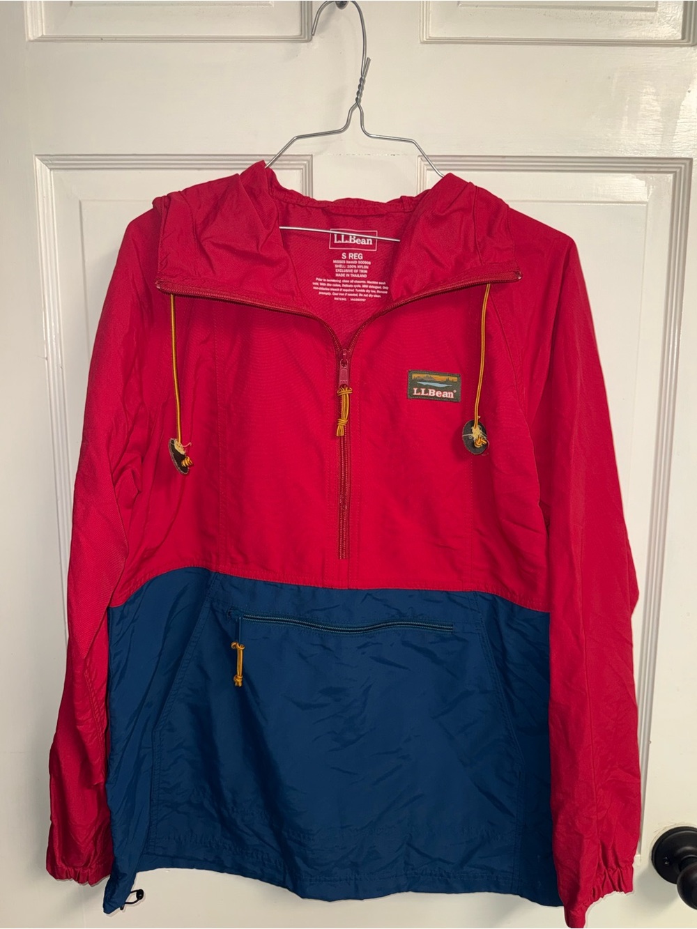 L.L.Bean Bright Red Pullover Jacket with Yellow Drawcords
